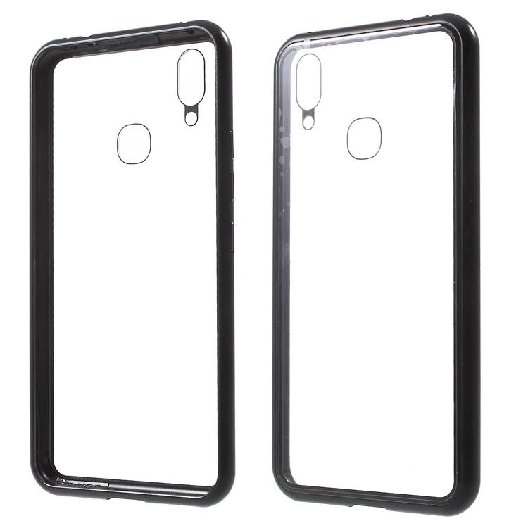 Detachable Magnetic Metal Frame + Tempered Glass Back Protection Phone Case for vivo X21 - Black / Transparent