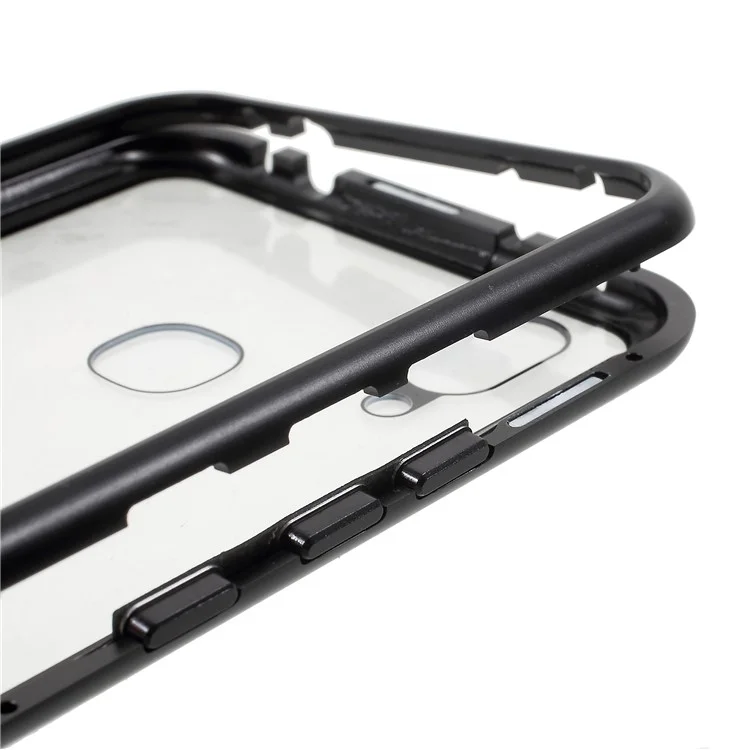 Detachable Magnetic Metal Frame + Tempered Glass Back Protection Phone Case for vivo X21 - Black / Transparent