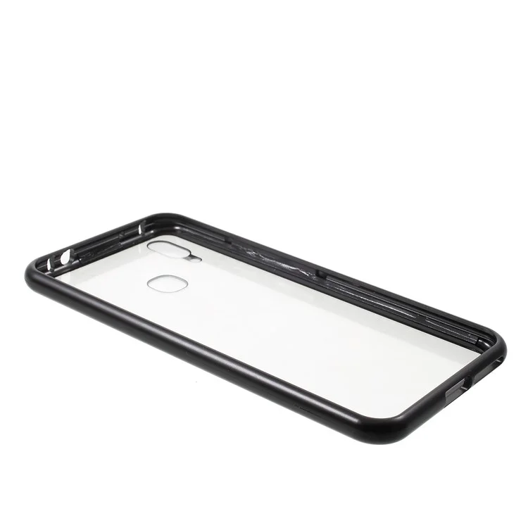 Detachable Magnetic Metal Frame + Tempered Glass Back Protection Phone Case for vivo X21 - Black / Transparent