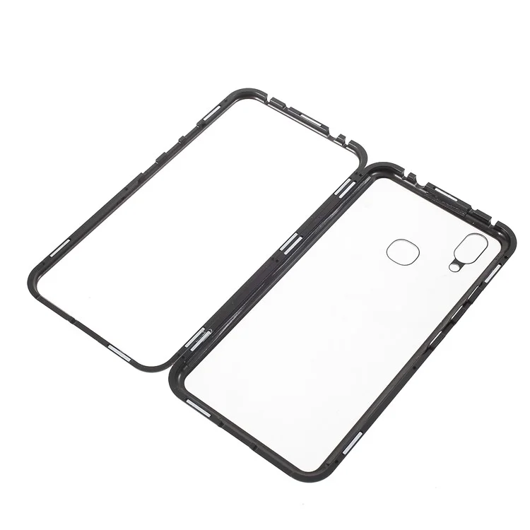 Detachable Magnetic Metal Frame + Tempered Glass Back Protection Phone Case for vivo X21 - Black / Transparent