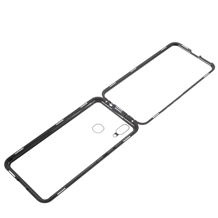Detachable Magnetic Metal Frame + Tempered Glass Back Protection Phone Case for vivo X21 - Black / Transparent