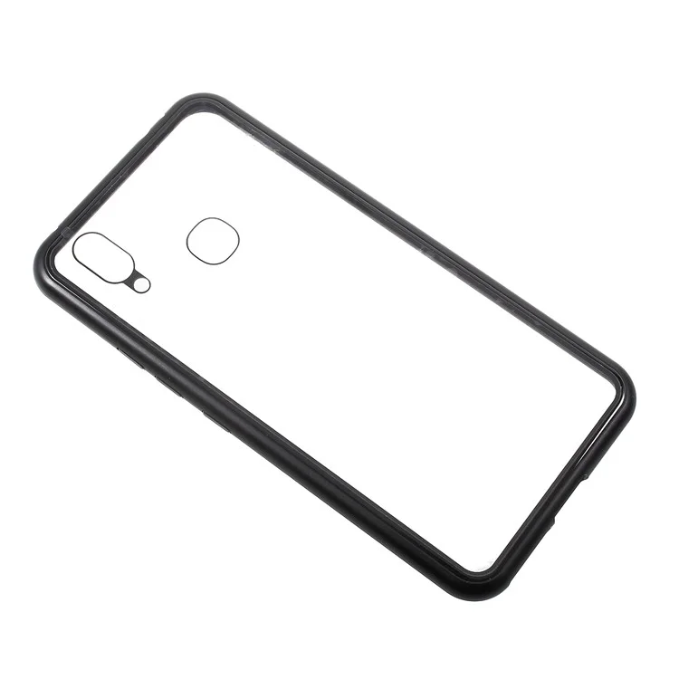 Detachable Magnetic Metal Frame + Tempered Glass Back Protection Phone Case for vivo X21 - Black / Transparent