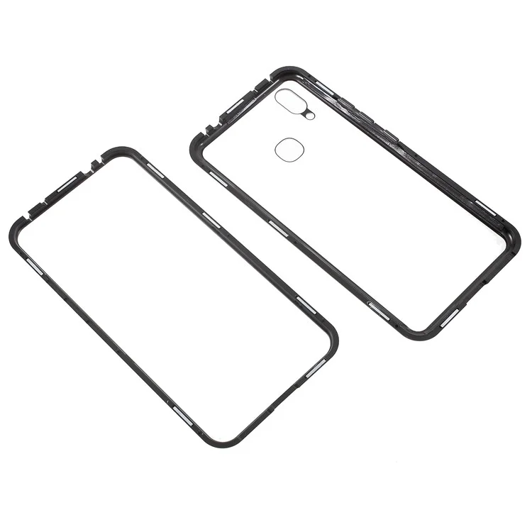 Detachable Magnetic Metal Frame + Tempered Glass Back Protection Phone Case for vivo X21 - Black / Transparent