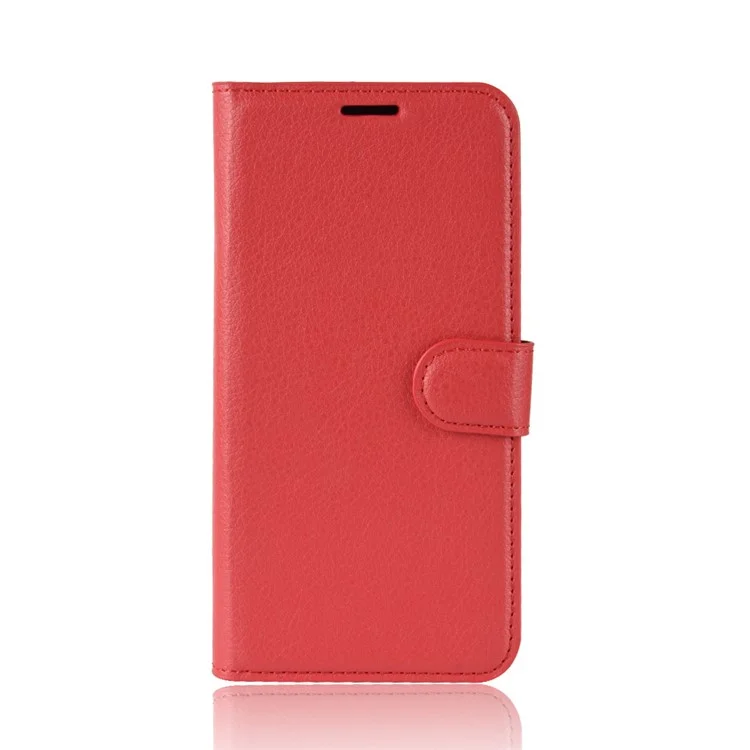Litchi Skin Wallet Leather Stand Case Para Oppo Reno 10x Zoom - Vermelho