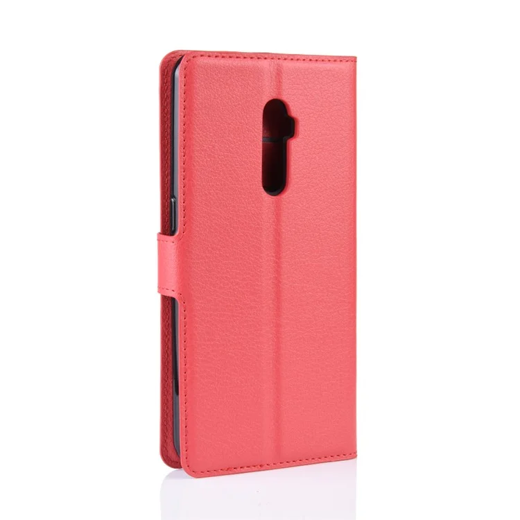 Litchi Skin Wallet Leather Stand Case Para Oppo Reno 10x Zoom - Vermelho