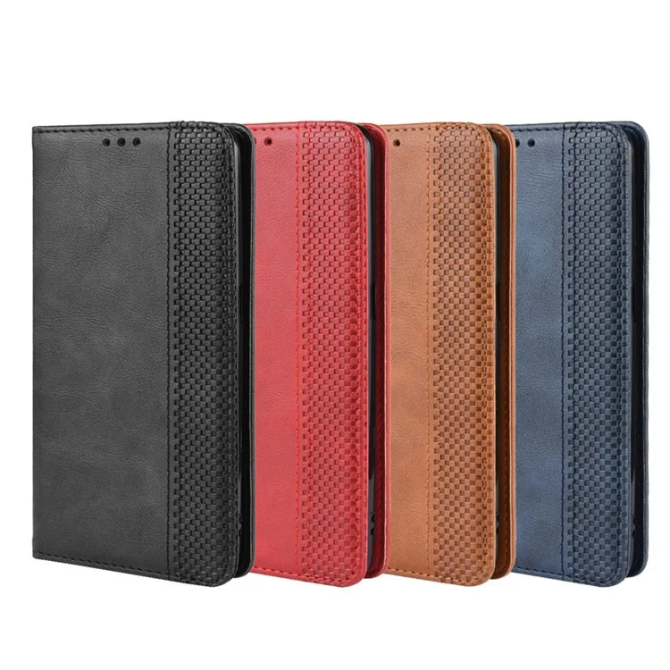 Carteira de Couro Vintage Auto-absorvente Hollow Out Phone Cover para Oppo Reno 5G / Reno 10x Zoom - Marrom