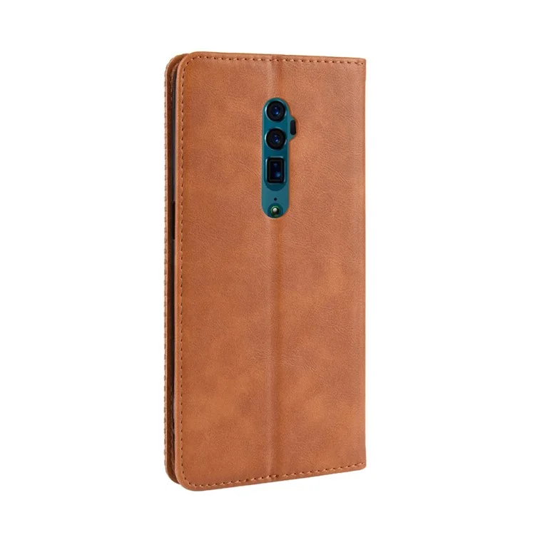Carteira de Couro Vintage Auto-absorvente Hollow Out Phone Cover para Oppo Reno 5G / Reno 10x Zoom - Marrom