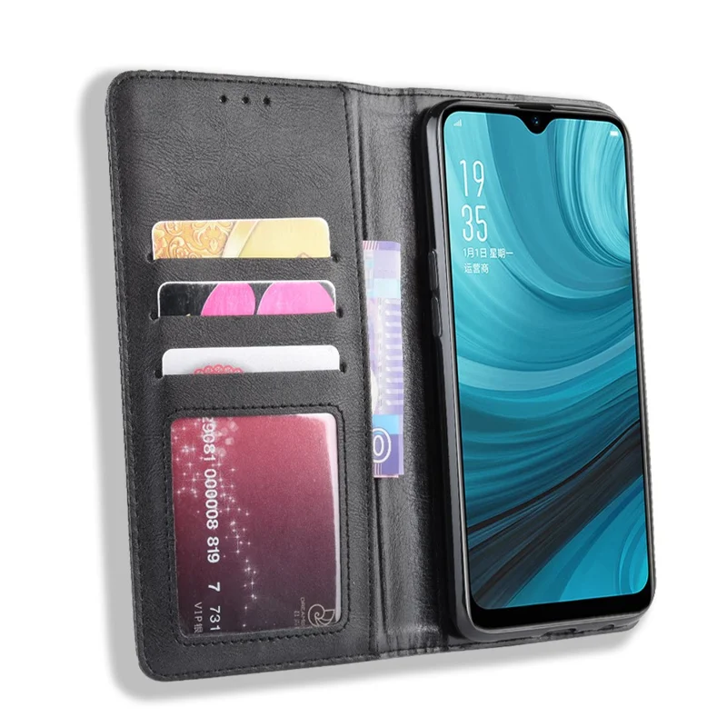 Kobieca skórzana obudowa portfelowa w stylu vintage dla Oppo A7/AX7/AX5S/A5S - Czarny