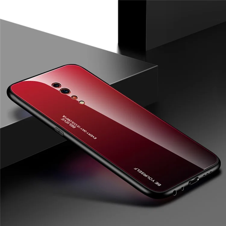 Gradient Color Tempered Glass + PC + TPU Hybrid Case pour Oppo Reno Z - Rouge/Noir