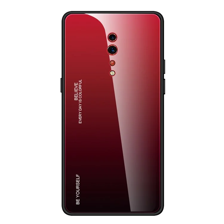 Gradient Color Tempered Glass + PC + TPU Hybrid Case pour Oppo Reno Z - Rouge/Noir