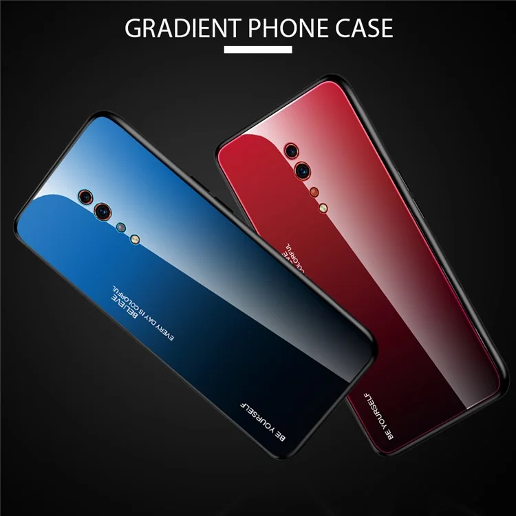 Gradient Color Tempered Glass + PC + TPU Hybrid Case pour Oppo Reno Z - Rouge/Noir
