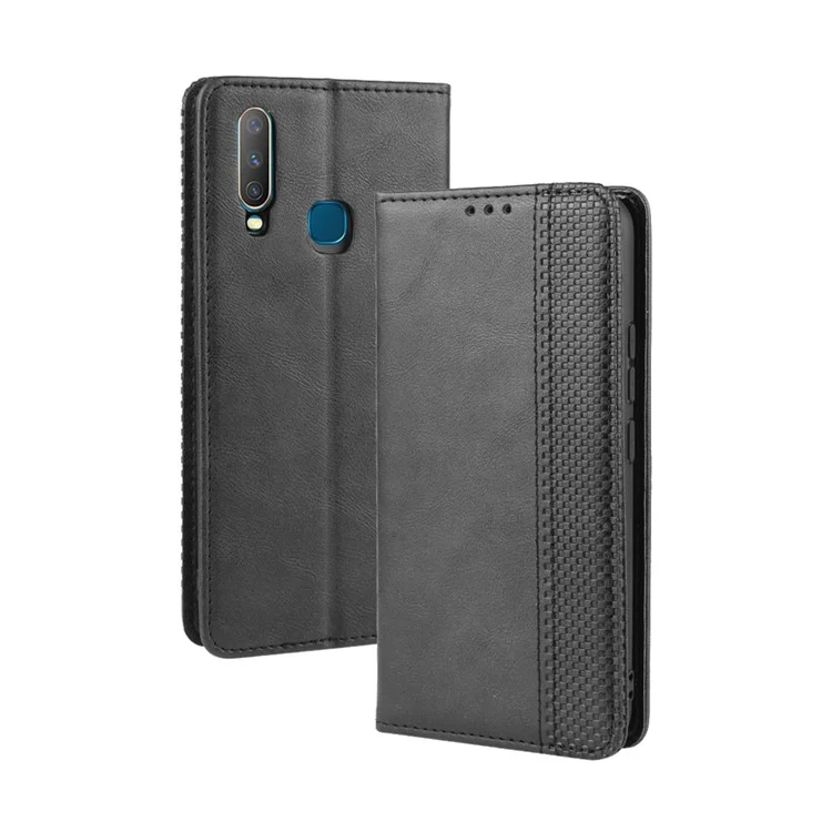 Vintage Style Leather Wallet Stand Phone Case for Vivo Y17/Y15/Y3 - Black