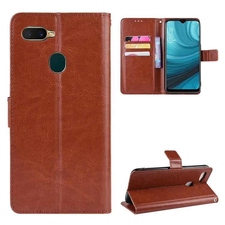 Crazy Horse Wallet Leather Protetive Cover Com Stand Para Oppo A7/ax7/ax5s/a5s - Castanho