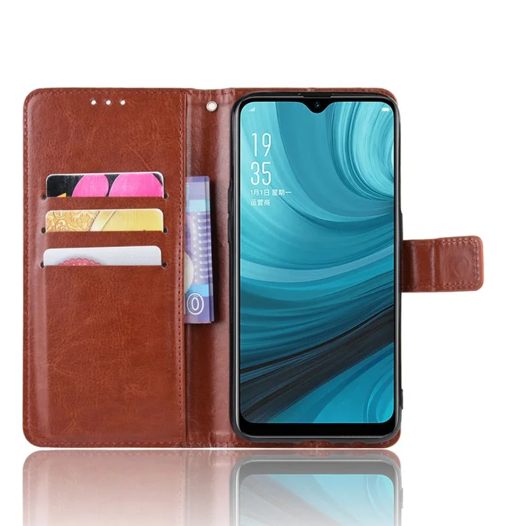 Vida Protectora de Cuero de Billetera de Caballo Loco Con Soporte Para Oppo A7/ax7/ax5s/a5s - Marrón