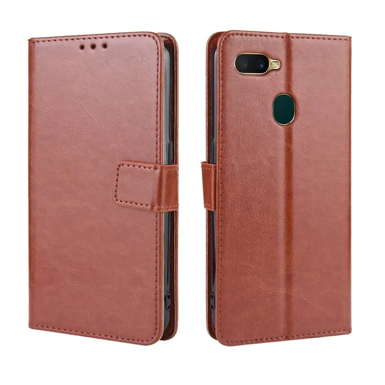 Crazy Horse Wallet Leather Protective Cover with Stand for Oppo A7/AX7/AX5s/A5s - Brown