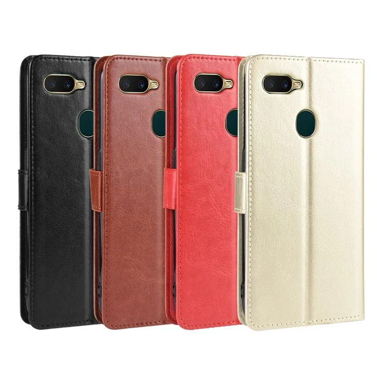 Vida Protectora de Cuero de Billetera de Caballo Loco Con Soporte Para Oppo A7/ax7/ax5s/a5s - Marrón