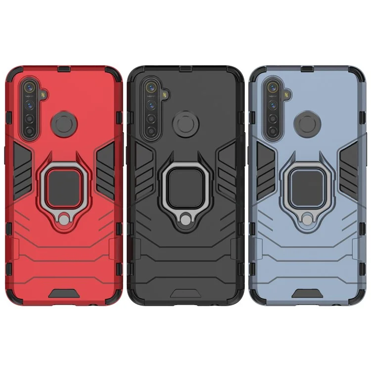 Plastic + TPU Hybrid Case with Ring Holder Kickstand for OPPO Realme 5 Pro - Black