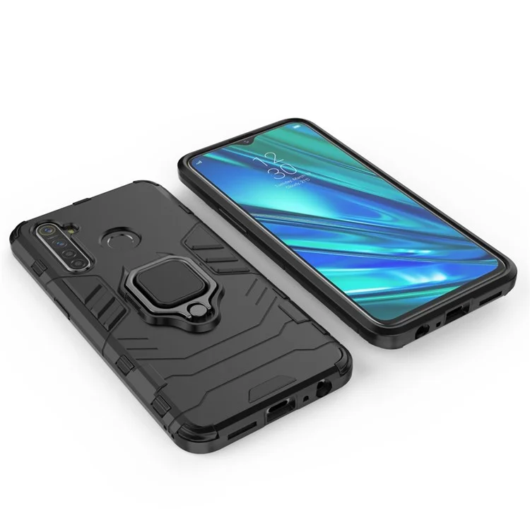 Plastic + TPU Hybrid Case with Ring Holder Kickstand for OPPO Realme 5 Pro - Black