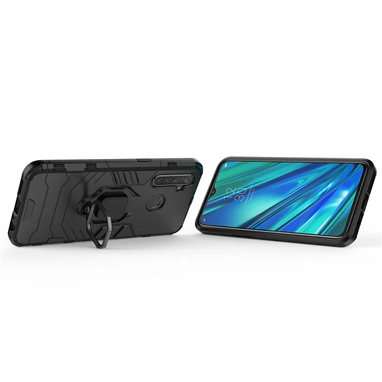 Plastic + TPU Hybrid Case with Ring Holder Kickstand for OPPO Realme 5 Pro - Black