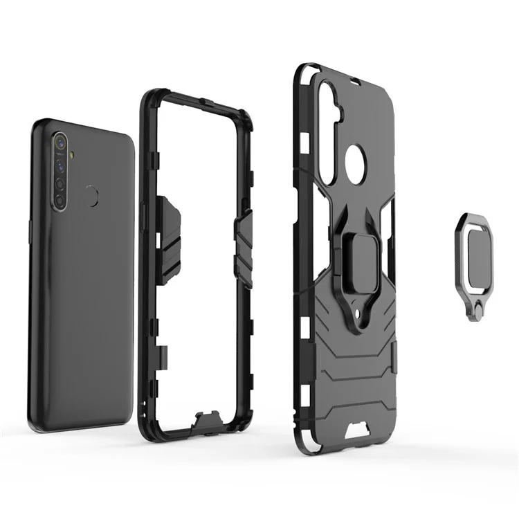 Plastic + TPU Hybrid Case with Ring Holder Kickstand for OPPO Realme 5 Pro - Black