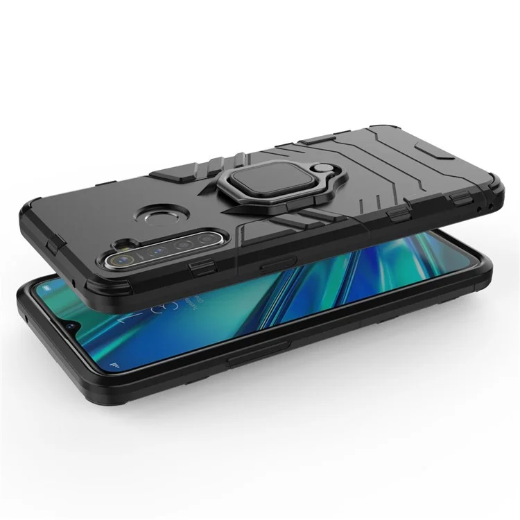 Plastic + TPU Hybrid Case with Ring Holder Kickstand for OPPO Realme 5 Pro - Black