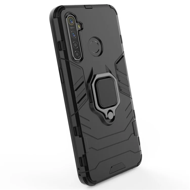 Plastic + TPU Hybrid Case with Ring Holder Kickstand for OPPO Realme 5 Pro - Black