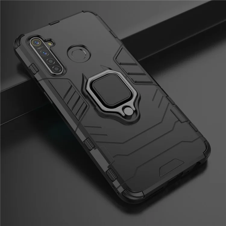 Plastic + TPU Hybrid Case with Ring Holder Kickstand for OPPO Realme 5 Pro - Black