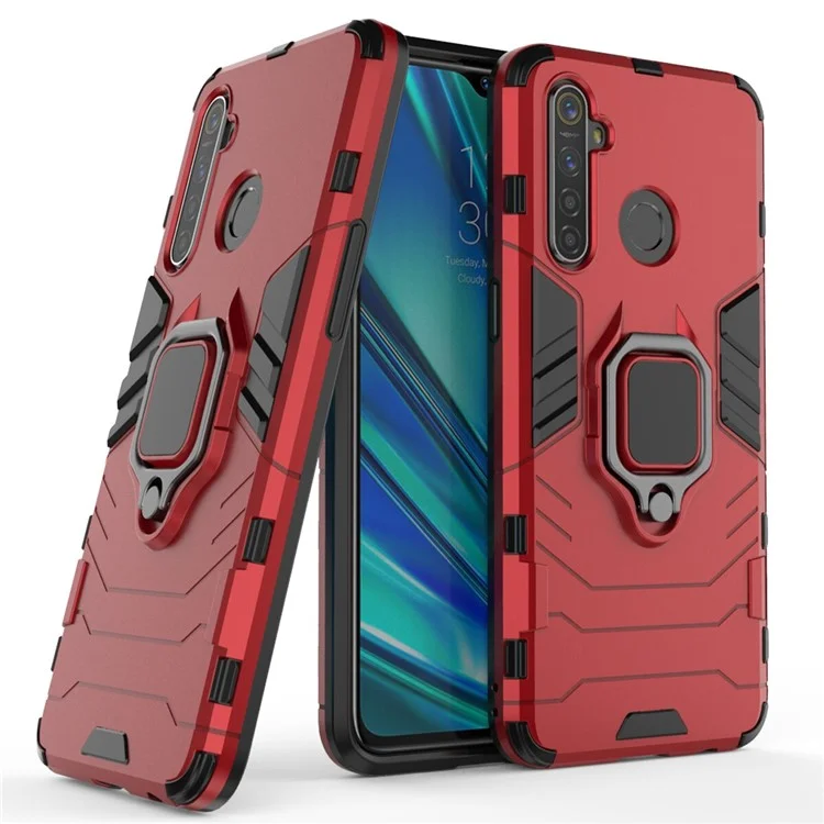 Plastic + TPU Hybrid Case with Ring Holder Kickstand for OPPO Realme 5 Pro - Red