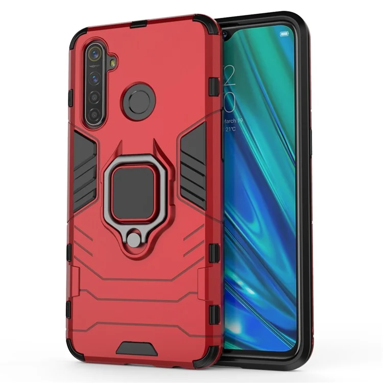 Plastic + TPU Hybrid Case with Ring Holder Kickstand for OPPO Realme 5 Pro - Red