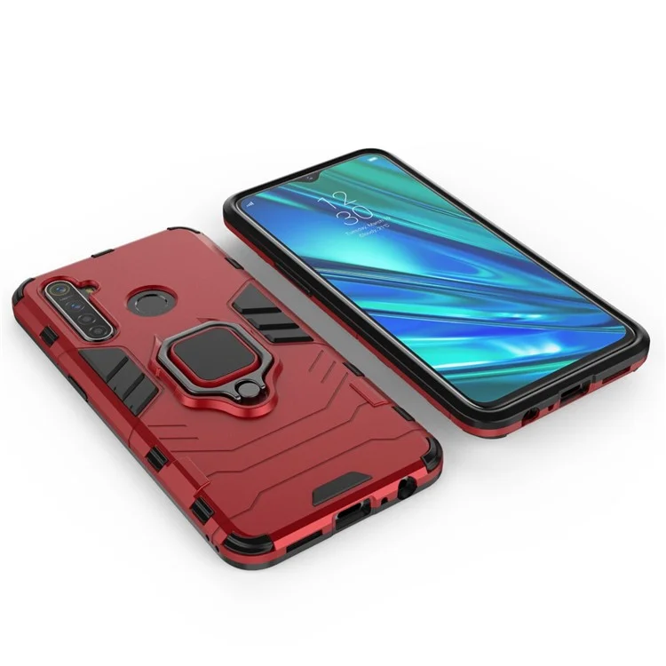 Plastic + TPU Hybrid Case with Ring Holder Kickstand for OPPO Realme 5 Pro - Red