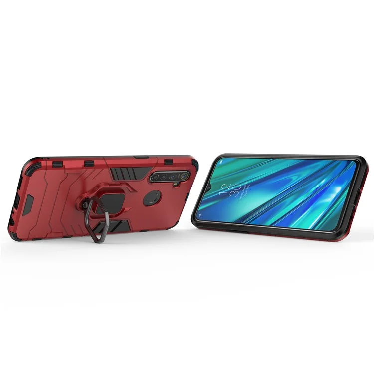 Plastic + TPU Hybrid Case with Ring Holder Kickstand for OPPO Realme 5 Pro - Red