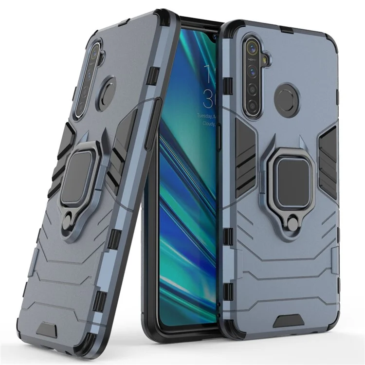 Plastic + TPU Hybrid Case with Ring Holder Kickstand for OPPO Realme 5 Pro - Blue