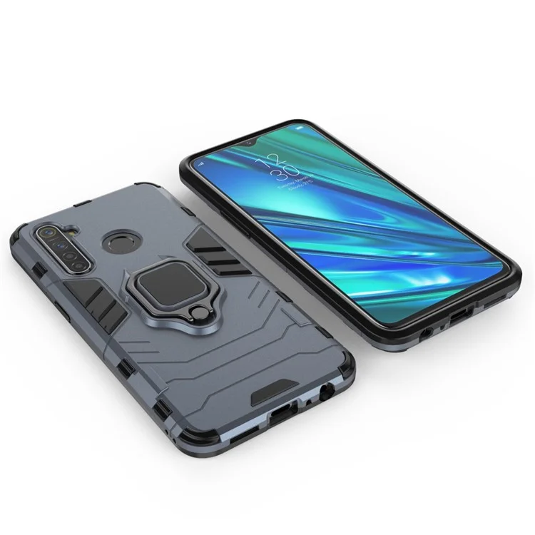Plastic + TPU Hybrid Case with Ring Holder Kickstand for OPPO Realme 5 Pro - Blue