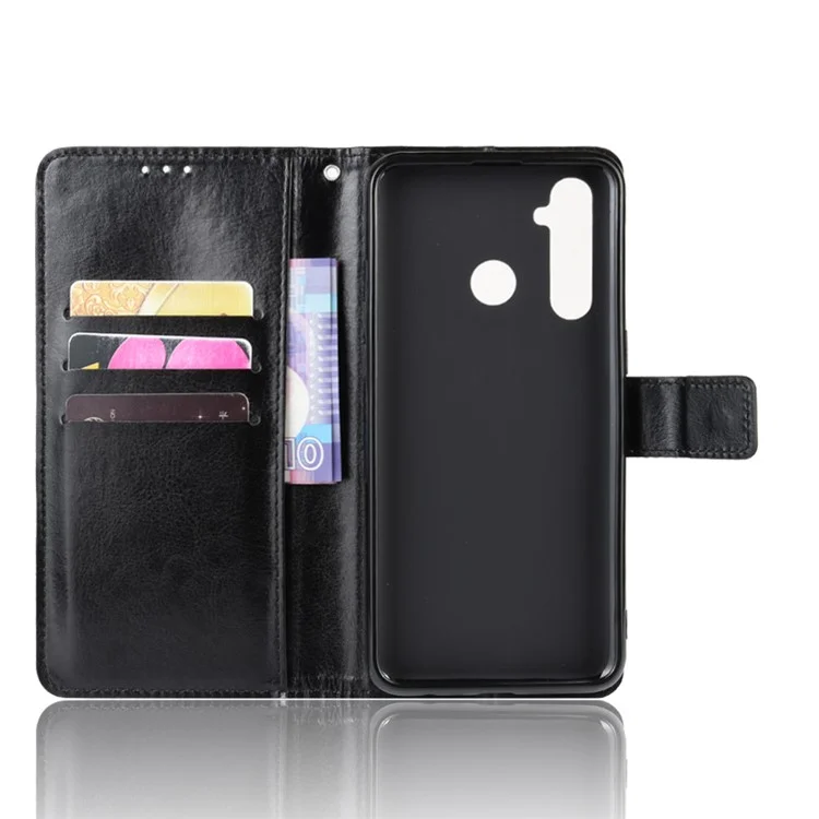 Crazy Horse Skin Leather Cover for Oppo Realme Q/Realme 5 Pro - Black