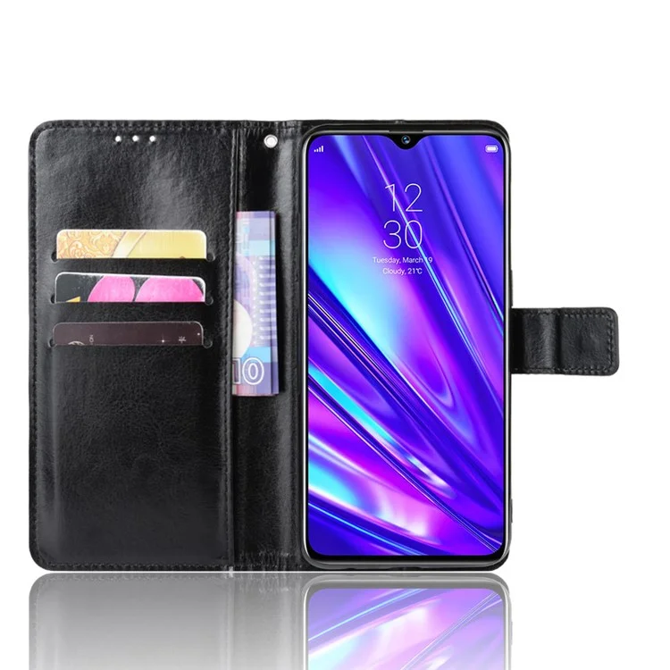 Crazy Horse Skin Leather Cover for Oppo Realme Q/Realme 5 Pro - Black