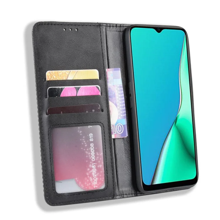 Étui de Portefeuille de Support en Cuir PU de Style Rétro Pour OPPO A9 2020 / a5 2020 / A11 / A11x - le Noir