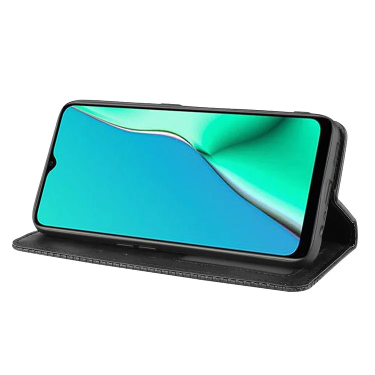 Caixa de Carteira de Estande de Couro PU de Estilo Retrô Para OPPO A9 2020/A5 2020/A11/A11X - Preto