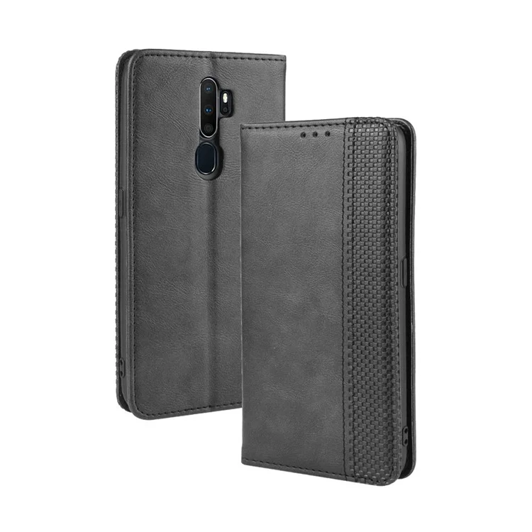 Étui de Portefeuille de Support en Cuir PU de Style Rétro Pour OPPO A9 2020 / a5 2020 / A11 / A11x - le Noir