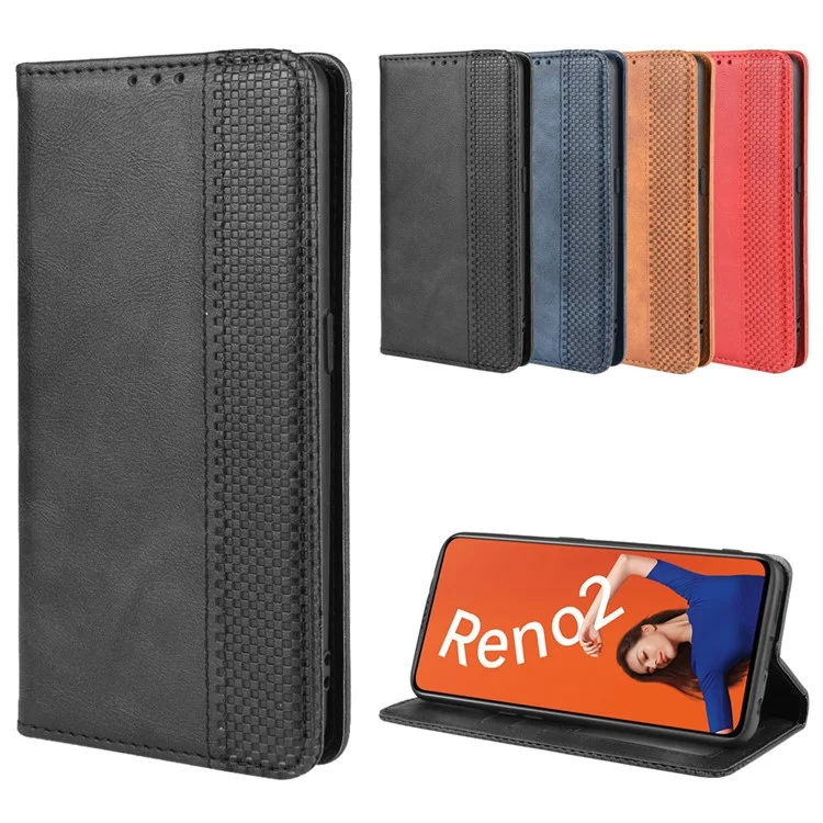 Vintage Style Leather Wallet Case for OPPO Reno2 - Black