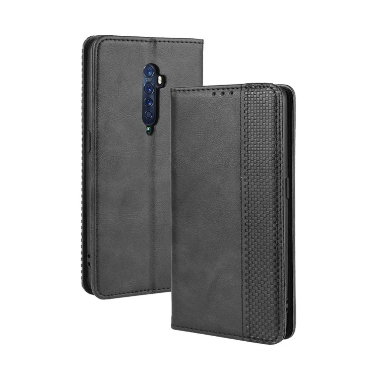 Vintage Style Leather Wallet Case for OPPO Reno2 - Black