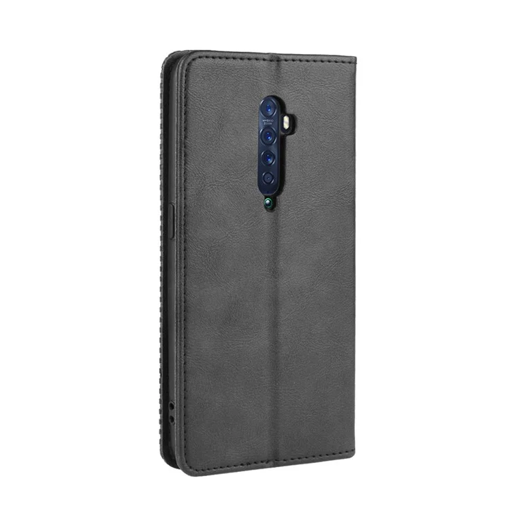 Vintage Style Leather Wallet Case for OPPO Reno2 - Black