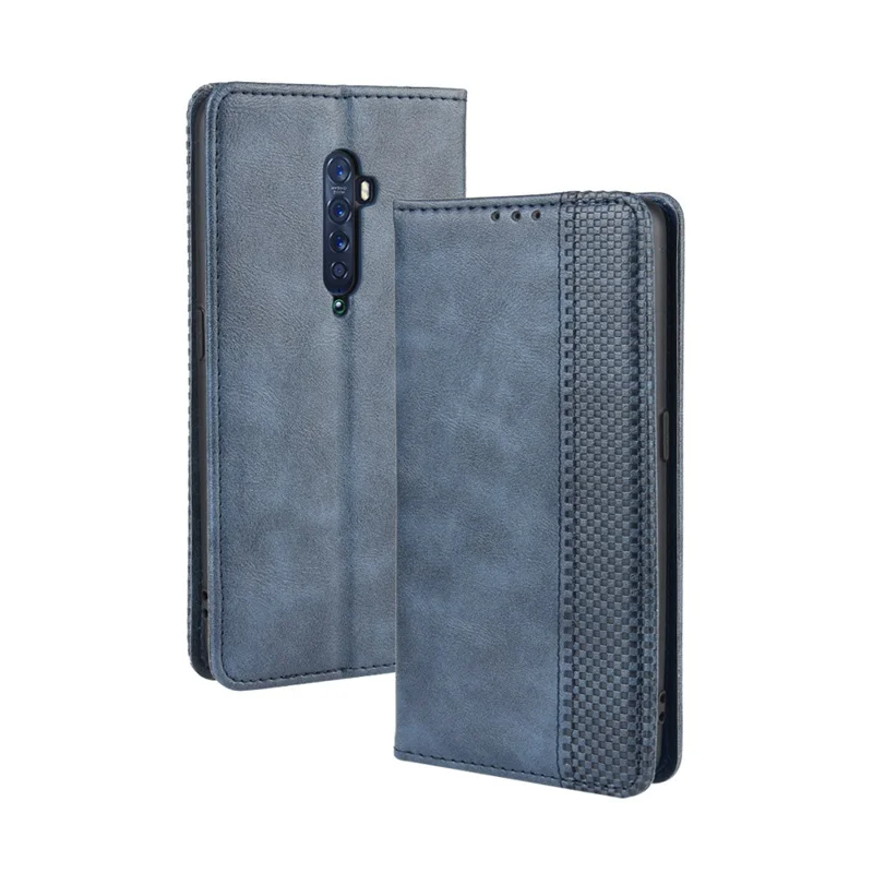 Vintage Style Leather Wallet Case for OPPO Reno2 - Blue