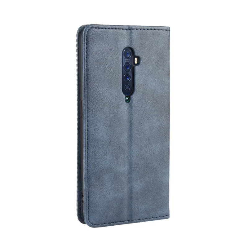 Vintage Style Leather Wallet Case for OPPO Reno2 - Blue