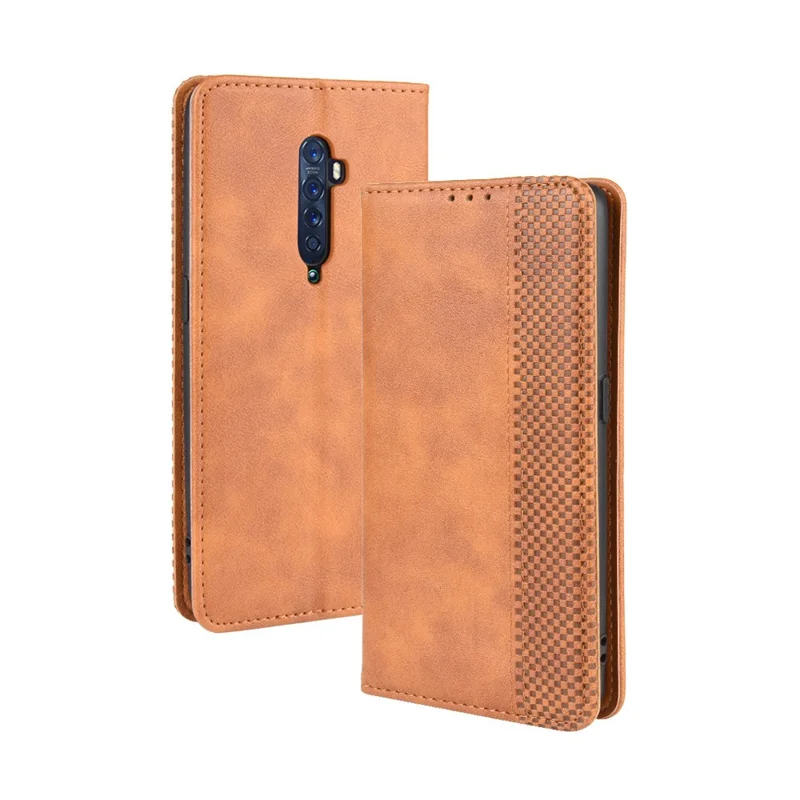 Vintage Style Leather Wallet Case for OPPO Reno2 - Brown