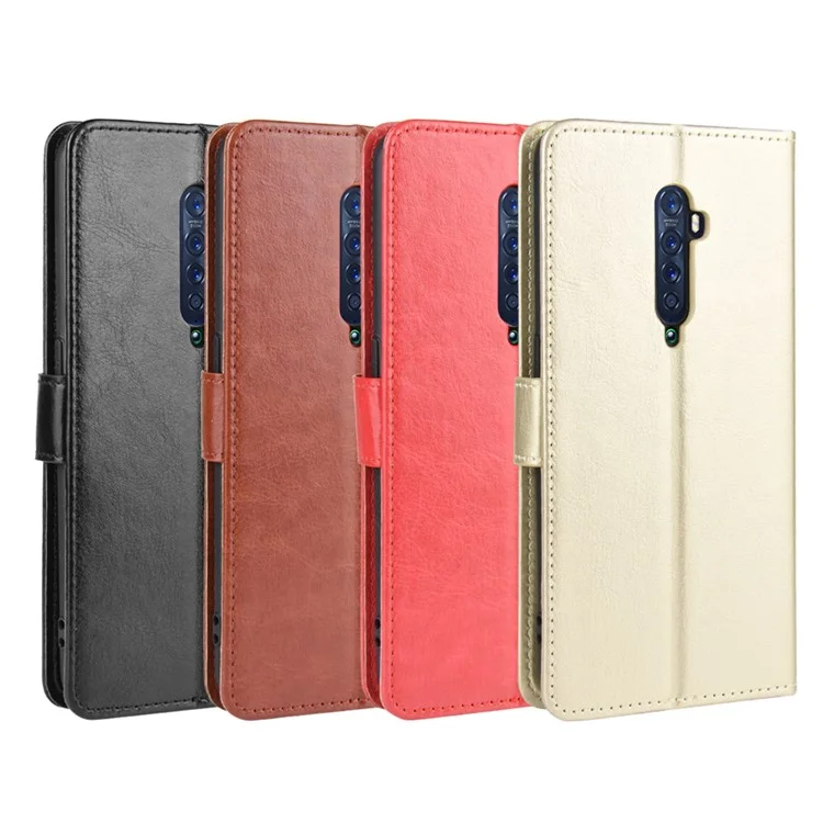 Crazy Horse Leather Wallet Case Для Oppo Reno2 - Черный