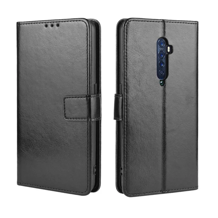 Crazy Horse Leather Wallet Case Для Oppo Reno2 - Черный