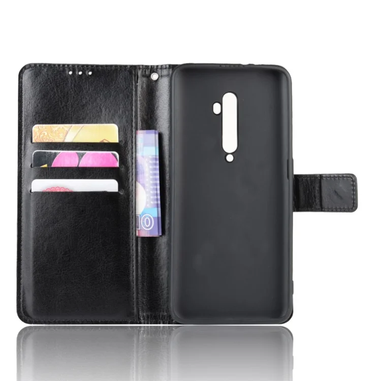 Crazy Horse Leather Wallet Case Для Oppo Reno2 - Черный