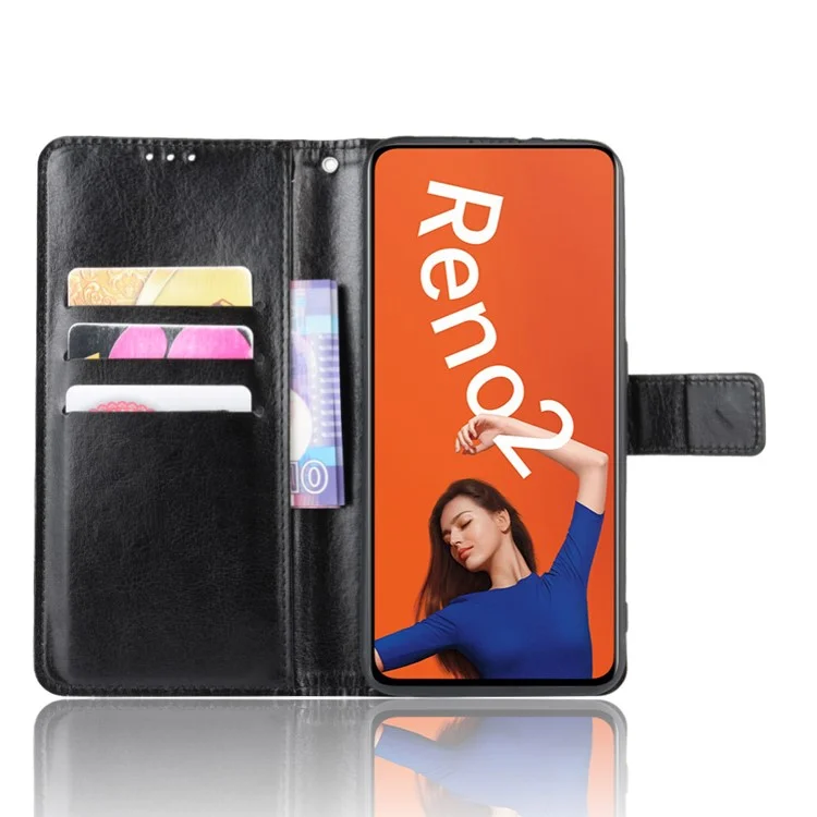 Crazy Horse Leather Wallet Case for OPPO Reno2 - Black