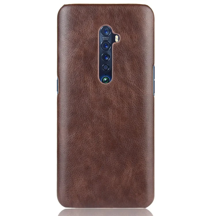 Litchi Textura PC de Couro PU Case Traseiro Para o Oppo Reno 2 - Castanho