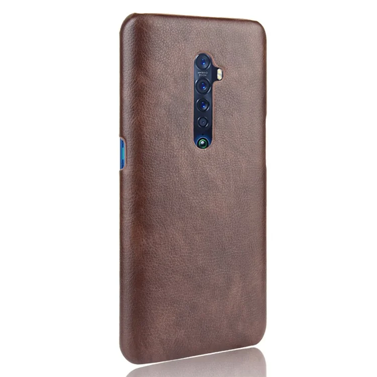 Litchi Texture PU Leather Coated PC Back Case for OPPO Reno 2 - Brown